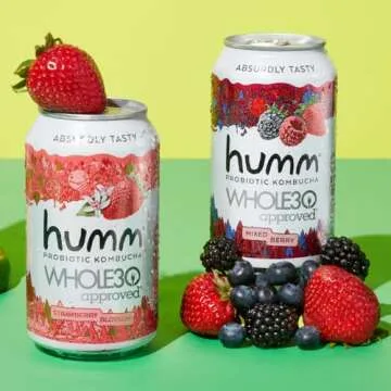 Humm Whole30 Approved Kombucha Variety Pack, Cranberry Orange, Mixed Berry, Strawberry Blossom, Organic, Vegan & GMO Free (12 Pack)