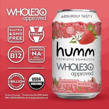 Humm Whole30 Approved Kombucha Variety Pack, Cranberry Orange, Mixed Berry, Strawberry Blossom, Organic, Vegan & GMO Free (12 Pack)