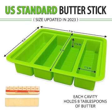 US Standard Butter Stick Size - 8 oz Silicone Butter Mold with Lid - Easy Butter Spread Holder for Homemade Butter, Herbal Butter, Candy Bars - BPA Free