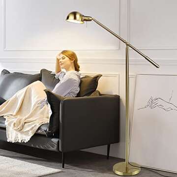 DINGLILIGHTING DLLT Metal Floor Lamp, Adjustable Swing Arm Reading Standing Lamp, 9W Modern Pole Lig...