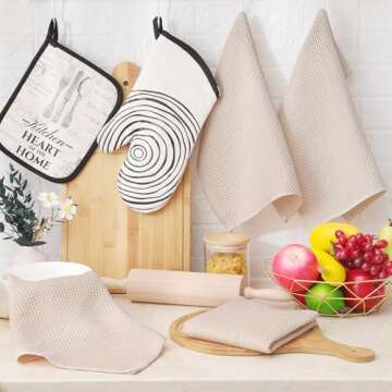 Homaxy 100% Cotton Waffle Weave Kitchen Dish Cloths, Ultra Soft Absorbent Quick Drying Dish Towels, 12 x 12 Inches, 12-Pack, Beige