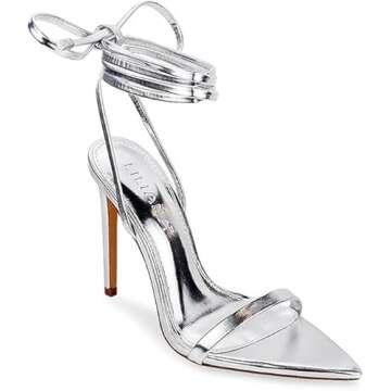 Liliana Women Lace Up Stiletto High Heel Sandals Laurent-55 Silver 10