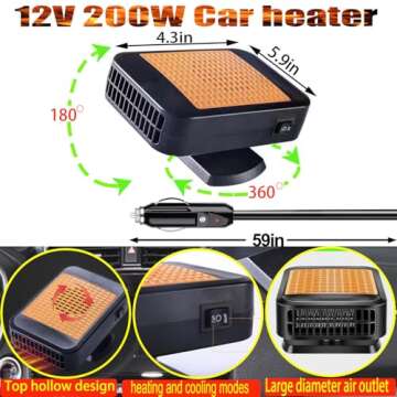 Car Heaters for Vehicle,12V 200W Fast Heating and Cooling for Car Portable Car Heater and defroster That Plugs into Cigarette Lighter for Car 360° Rotary Car Defroster Windshield Heater (Orange)