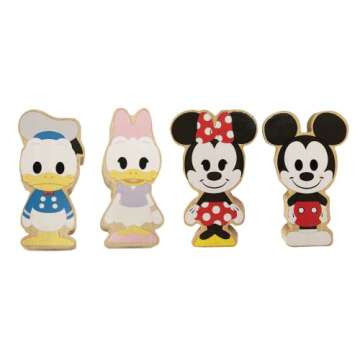 Disney Wooden Toys 4-Piece Figure Set with Mickey Mouse, Minnie Mouse, Daisy Duck, and Donald Duck, ...