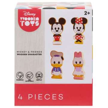 Disney Wooden Toys 4-Piece Figure Set with Mickey Mouse, Minnie Mouse, Daisy Duck, and Donald Duck, Kids Toys for Ages 2 Up by Just Play