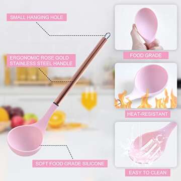 Arquiel Pink Kitchen Utensil Set with Holder, 22 Pcs Silicone Cooking Utensils Set for Nonstick Cook...