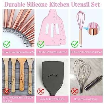 Arquiel Pink Kitchen Utensil Set with Holder, 22 Pcs Silicone Cooking Utensils Set for Nonstick Cookware, Heat Resistance Spatula Set, Stainless Steel Kitchen Gadgets Utensils Set, Gifts for Mom
