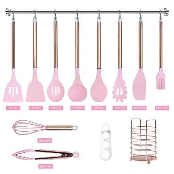Arquiel Pink Kitchen Utensil Set with Holder, 22 Pcs Silicone Cooking Utensils Set for Nonstick Cookware, Heat Resistance Spatula Set, Stainless Steel Kitchen Gadgets Utensils Set, Gifts for Mom