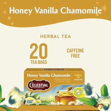 Celestial Seasonings Chamomile Tea Bags - Honey Vanilla Herbal Tea, Caffeine Free, 20 Bags Per Box (Pack of 6)