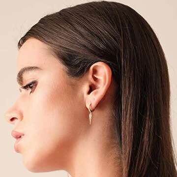 Mevecco Gold Dainty Hoop Earrings for Women 14K Gold Plated Dangle Hoop Earrings Cubic Zirconia Geometric Triangle Cone Dangle Earring