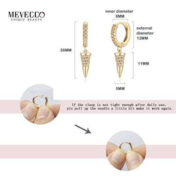 Mevecco Gold Dainty Hoop Earrings for Women 14K Gold Plated Dangle Hoop Earrings Cubic Zirconia Geometric Triangle Cone Dangle Earring