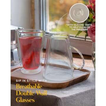 Kitchables Double Wall Glass Coffee Mugs Set of 2, 16oz Insulated Glass Coffee Mugs for Cappuccino, Latte, Tea, Espresso - Latte Cup - Tazas Para Cafe