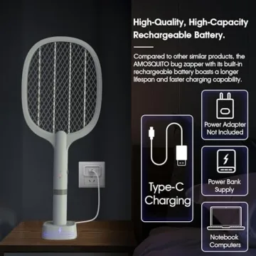 Bug Zapper Racket Rechargeable Electric Fly Swatter 2000mAh