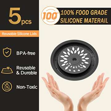 CAPMESSO Reusable Coffee Capsule Lids for Reusable Nespresso Pods Vertuo, Food Grade Silicone Caps for Any Sizes of Refillable Vertuo Pods with Scoop and Brush (5PCS Silicone Caps)