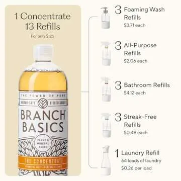 Branch Basics Premium Starter Kit in Glass: All Purpose Cleaner, Glass Cleaner, Bathroom Cleaner, Wash Bottle, and Laundry Bottle (3 Glass Spray Bottles + Concentrate) Fragrance-Free