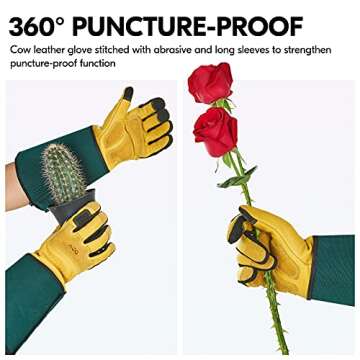 Vgo... Safety Work Gloves Men,Extra-long Cuff, Cow Grain Leather,Puncture-proof, Thornproof, Durabil...