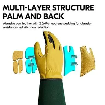 Vgo... Safety Work Gloves Men,Extra-long Cuff, Cow Grain Leather,Puncture-proof, Thornproof, Durability, Touchscreen,Gardening (1 Pair,Size XL, Golden Green, CA7472)