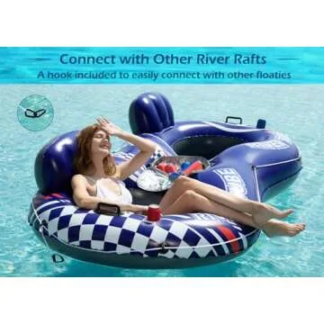 Jasonwell Inflatable River Tube Float - 2 Person Heavy Duty River Float Pool Floats with Removable Cooler Lake Water Tubes for Floating River Raft Lounge Floatie with 2 Cup Holders for Adults (D-Blue)