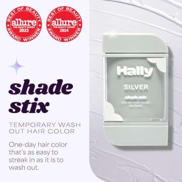 Hally Hair Temporary Hair Color, Shade Stix (Silver) - 12 ml Washable Hair Chalk for Kids, Teens & A...