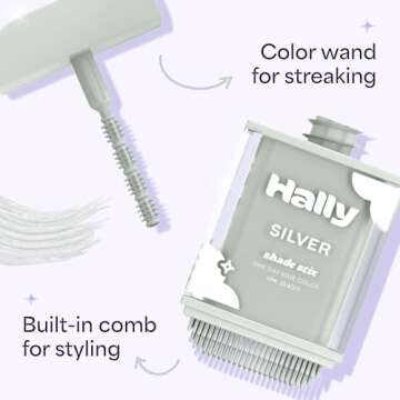 Hally Hair Temporary Hair Color, Shade Stix (Silver) - 12 ml Washable Hair Chalk for Kids, Teens & Adults - One Day Pop of Color for Festivals, Sporting Events & Parties, All Hair Types