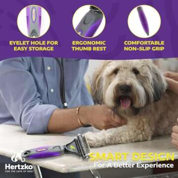 Hertzko Cat Dematting Tool Double Sided Dog and Cat Dematting Comb - for All Pets - Effortlessly Removes Tangles, Mats, and Loose Fur - Safe, Easy Grooming for Cats and Dogs