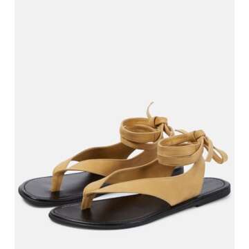 Molozoey YELLOW Ankle Strap Flat Sandals for Women Comfortable Lace Up T-Strap Slip on Flip Flops Flats Ladies Fashion Cute Thong Sandals Summer Soft Flip Flops Sandals