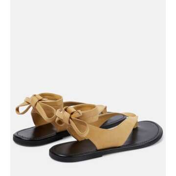 Molozoey YELLOW Ankle Strap Flat Sandals for Women Comfortable Lace Up T-Strap Slip on Flip Flops Flats Ladies Fashion Cute Thong Sandals Summer Soft Flip Flops Sandals