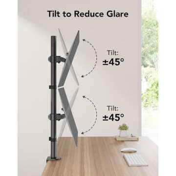 HUANUO Vertical Dual Monitor Mount, Stacked Monitor Stand for 2 Monitors with Height Adjustment Computer Monitor Arm Supports Two 17 to 32 Inch with C Clamp Each Monitor Desk Mount Hold up to 17.6lbs