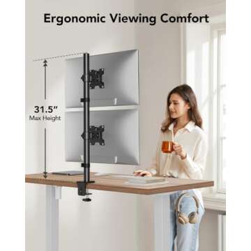 HUANUO Vertical Dual Monitor Mount, Stacked Monitor Stand for 2 Monitors with Height Adjustment Computer Monitor Arm Supports Two 17 to 32 Inch with C Clamp Each Monitor Desk Mount Hold up to 17.6lbs
