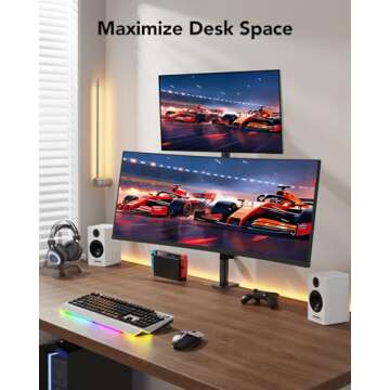 HUANUO Vertical Dual Monitor Mount, Stacked Monitor Stand for 2 Monitors with Height Adjustment Computer Monitor Arm Supports Two 17 to 32 Inch with C Clamp Each Monitor Desk Mount Hold up to 17.6lbs