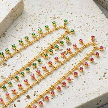 MTMY Gold Anklets for Women 14K Gold Plated Green Rose Colorful Cubic Zirconia Tassel Foot Chain Dainty Cute Anklets Summer Beach Boho Anklets Jewelry Gift (nano-rose)
