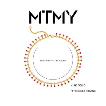 MTMY Gold Anklets for Women 14K Gold Plated Green Rose Colorful Cubic Zirconia Tassel Foot Chain Dainty Cute Anklets Summer Beach Boho Anklets Jewelry Gift (nano-rose)