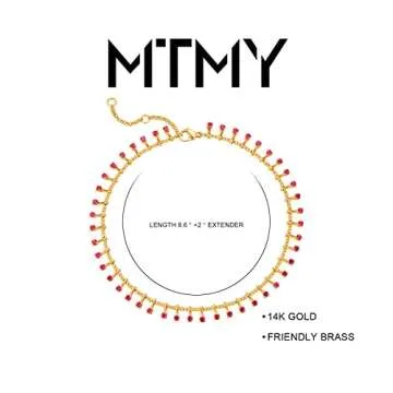 MTMY Gold Anklets for Women 14K Gold Plated Green Rose Colorful Cubic Zirconia Tassel Foot Chain Dainty Cute Anklets Summer Beach Boho Anklets Jewelry Gift (nano-rose)