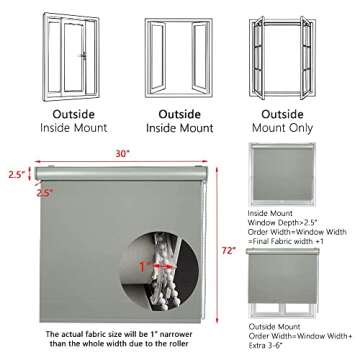 LUCKUP Blackout Roller Shades Window Blinds with Valance Cover Waterproof UV Protection Privacy Thermal Insulated Fabric for Bedroom Bathroom Patio Door and Office Easy Install (30" W x 72" H-Grey)