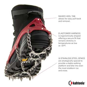 Kahtoola MICROspikes Footwear Traction for Winter Trail Hiking & Ice Mountaineering - Red - Small