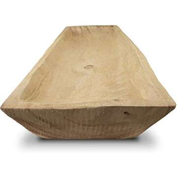 Wooden Dough Bowl Centerpiece Tray- Rustic, Artisan Inspired Primitive Wood Tray for Serving and Decor, Tabletop and Hearth Display