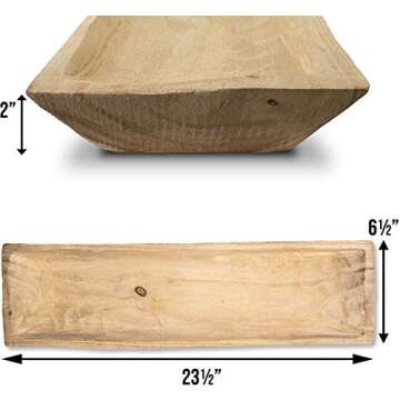 Wooden Dough Bowl Centerpiece Tray- Rustic, Artisan Inspired Primitive Wood Tray for Serving and Decor, Tabletop and Hearth Display