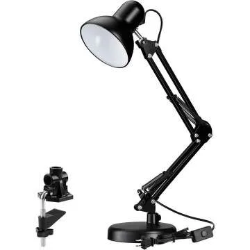 Adjustable Metal Desk Lamp with Clamp and E26 Base