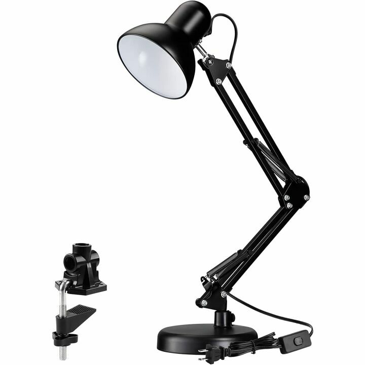 Adjustable Metal Desk Lamp with Clamp and E26 Base