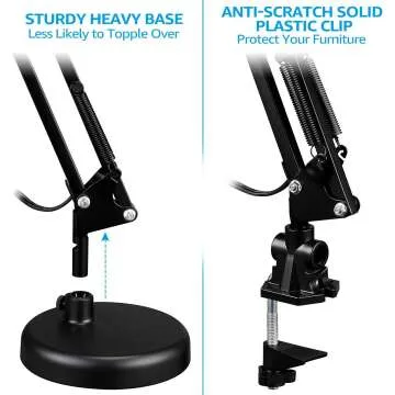 Adjustable Metal Desk Lamp with Clamp and E26 Base