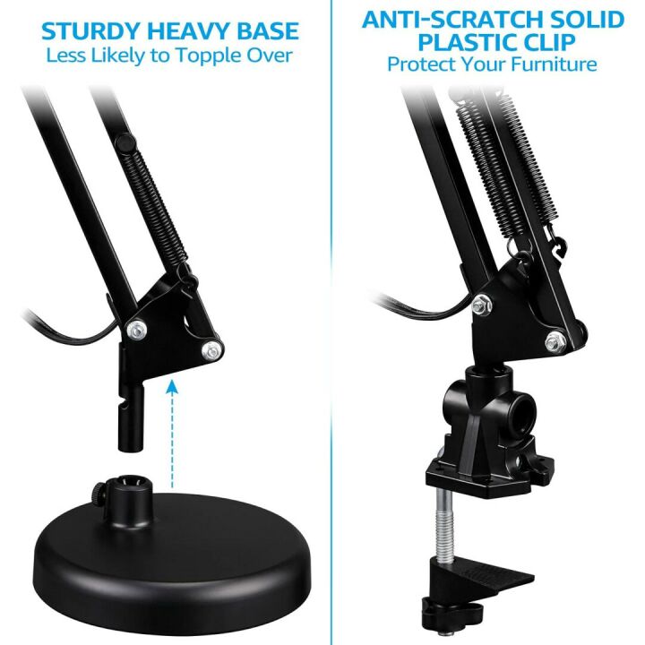 Adjustable Metal Desk Lamp with Clamp and E26 Base