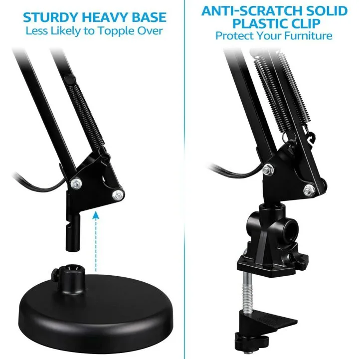 Adjustable Metal Desk Lamp with Clamp and E26 Base