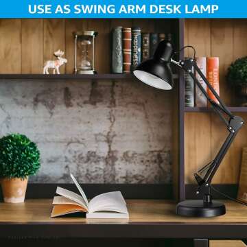 Adjustable Metal Desk Lamp with Clamp and E26 Base