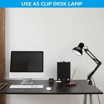 Adjustable Metal Desk Lamp with Clamp and E26 Base