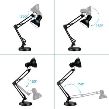 Adjustable Metal Desk Lamp with Clamp and E26 Base
