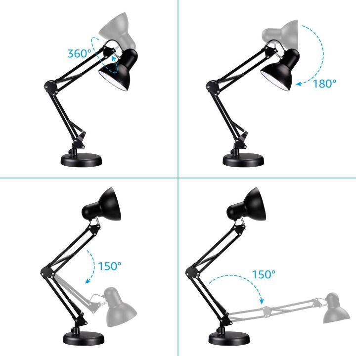 Adjustable Metal Desk Lamp with Clamp and E26 Base