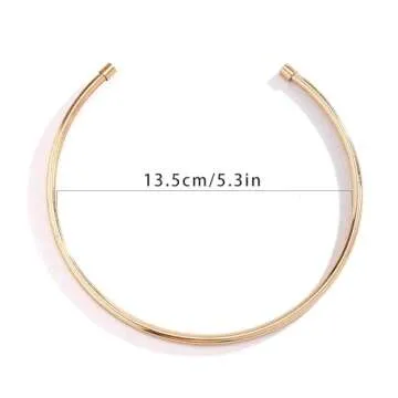 Rotaiboes Simple Metal Collar Necklace Open Round Clavicle Chain Summer Beach Body Chain Jewelry Festival Statement Collar Choker Necklace for Women (Necklace-gold)
