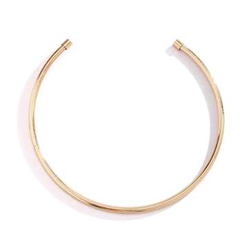 Rotaiboes Simple Metal Collar Necklace Open Round Clavicle Chain Summer Beach Body Chain Jewelry Festival Statement Collar Choker Necklace for Women (Necklace-gold)