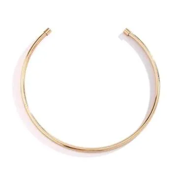 Rotaiboes Simple Metal Collar Necklace Open Round Clavicle Chain Summer Beach Body Chain Jewelry Festival Statement Collar Choker Necklace for Women (Necklace-gold)