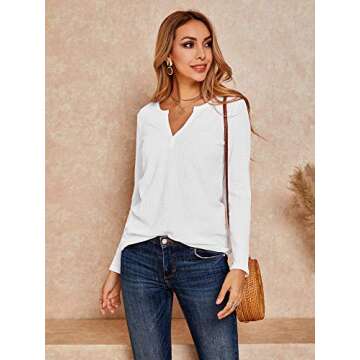 Womens V Neck Loose Fitting Waffle Knit Tee Tops